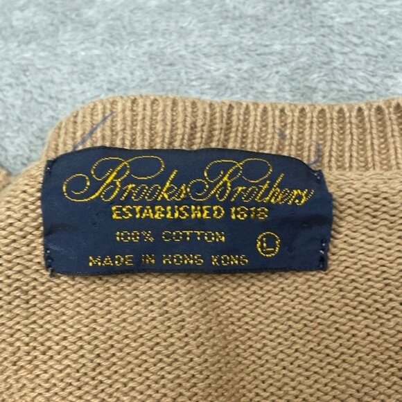 Brooks Brothers Mens Cotton V-Neck Sweater L Tan Lightweight Classic a0461 - Picture 2 of 6